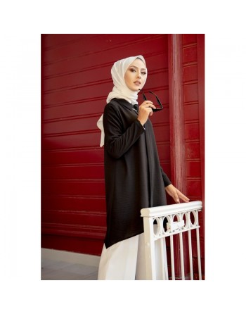 Tunique ample coupe originale (Vetement femme voilée) - Couleur noire 