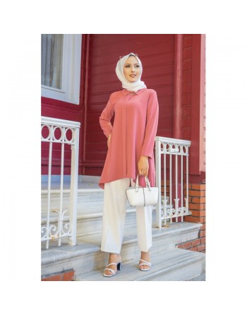 Tunique ample coupe originale (Vetement adapté à la femme musulmane) - Couleur rose 