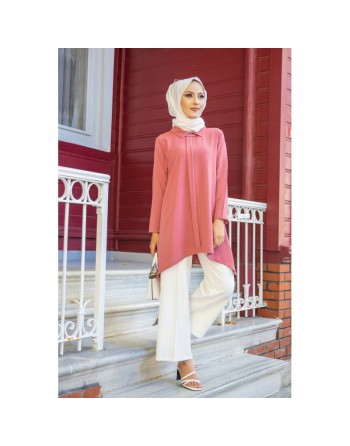 Tunique ample coupe originale (Vetement adapté à la femme musulmane) - Couleur rose 