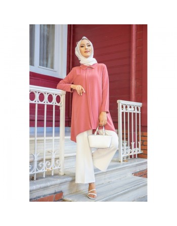 Tunique ample coupe originale (Vetement adapté à la femme musulmane) - Couleur rose 