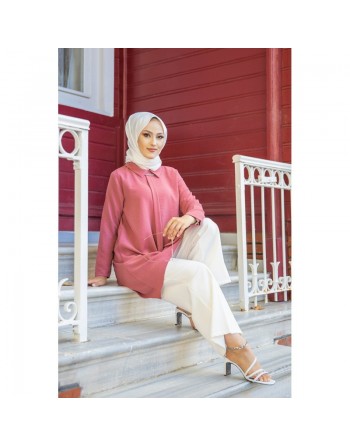 Tunique ample coupe originale (Vetement adapté à la femme musulmane) - Couleur rose 