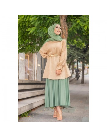 Tunique ample pour femme (Modest Fashion France) - Couleur beige 