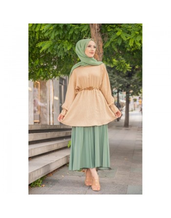 Tunique ample pour femme (Modest Fashion France) - Couleur beige 
