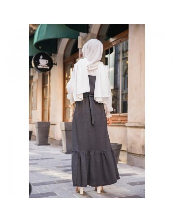 Robe bretelle (Salopette ) et sa ceinture assortie pour femme (Vetement hijab en ligne) - Couleur anthracite (gris foncé... 