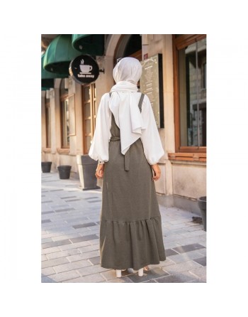 Robe bretelle (Salopette ) et sa ceinture assortie pour femme (Vetement islamique en ligne) - Couleur kaki 