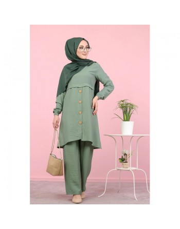Tunique ample évasée boutonnée pour femme (Mode Musulmane) - Couleur Kaki 