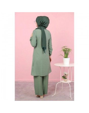 Tunique ample évasée boutonnée pour femme (Mode Musulmane) - Couleur Kaki 