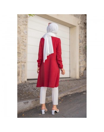 Tunique ample évasée boutonnée (Vetement style habillé pour femme voilée) - Couleur Rouge Bordeaux 