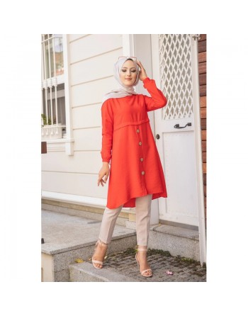 Tunique ample évasée boutonnée pour femme (Nouveauté Modest Fashion) - Couleur Grenade 
