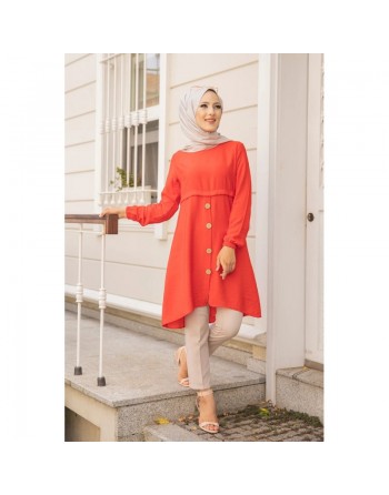 Tunique ample évasée boutonnée pour femme (Nouveauté Modest Fashion) - Couleur Grenade 