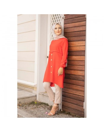 Tunique ample évasée boutonnée pour femme (Nouveauté Modest Fashion) - Couleur Grenade 