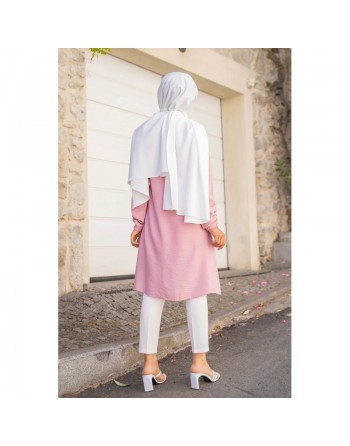 Tunique ample évasée boutonnée pour femme (Modest Fashion) - Couleur rose 