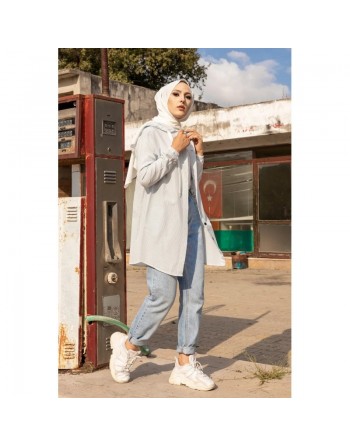 Tunique-Chemise imprimée avec capuche (Vetement femme Hijab Turquie) - Couleur Bleu clair 