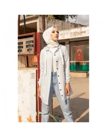Tunique-Chemise imprimée avec capuche (Vetement femme Hijab Turquie) - Couleur Bleu clair 