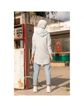 Tunique-Chemise imprimée avec capuche (Vetement femme Hijab Turquie) - Couleur Bleu clair 