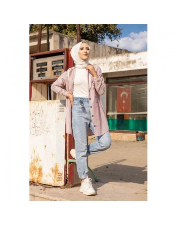 Tunique-Chemise imprimée avec capuche (Vetement femme voilée Turquie) - Couleur Bordeaux 