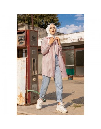 Tunique-Chemise imprimée avec capuche (Vetement femme voilée Turquie) - Couleur Bordeaux 