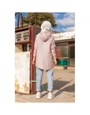Tunique-Chemise imprimée avec capuche (Vetement femme voilée Turquie) - Couleur Bordeaux 