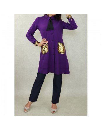 Chemise tunique mi-longue avec poches dorées (Plusieurs couleurs disponibles) 