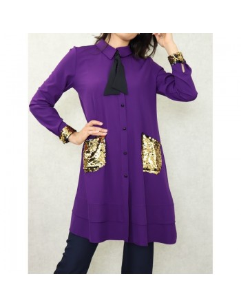 Chemise tunique mi-longue avec poches dorées (Plusieurs couleurs disponibles) 
