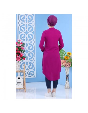 Tunique longue décoration boutons - Couleur violet (Grande taille disponible pour femme) 