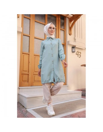 Tunique-Chemise ample boutonnée (Vetement décontracté femme voilée) - Couleur menthe 
