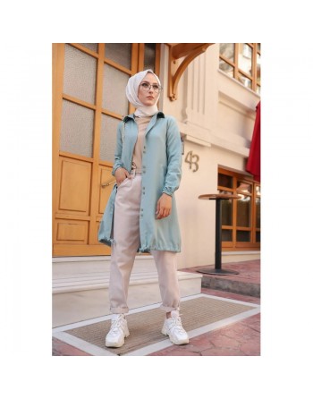 Tunique-Chemise ample boutonnée (Vetement décontracté femme voilée) - Couleur menthe 