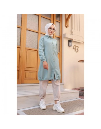 Tunique-Chemise ample boutonnée (Vetement décontracté femme voilée) - Couleur menthe 