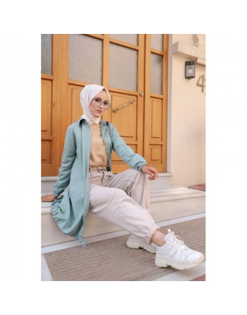 Tunique-Chemise ample boutonnée (Vetement décontracté femme voilée) - Couleur menthe 