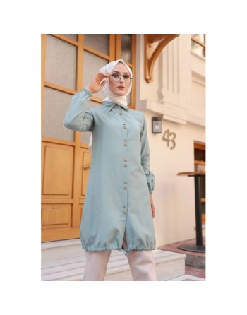 Tunique-Chemise ample boutonnée (Vetement décontracté femme voilée) - Couleur menthe 
