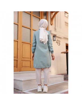 Tunique-Chemise ample boutonnée (Vetement décontracté femme voilée) - Couleur menthe 