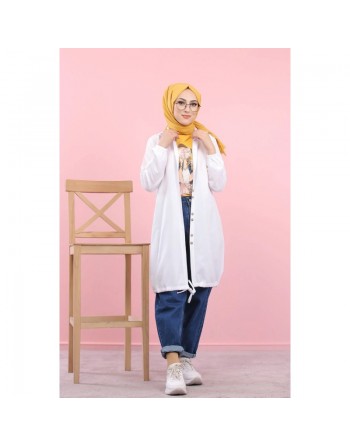 Tunique-Chemise ample boutonnée (Vetement décontracté femme voilée) - Couleur blanche 