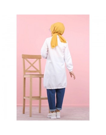 Tunique-Chemise ample boutonnée (Vetement décontracté femme voilée) - Couleur blanche 