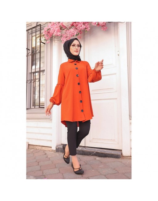 Tunique Chemise ample fermeture boutons pour femme (Modest Fashion) - Couleur brique Tunique Chemise ample fermeture boutons pour femme (Modest Fashion) - Couleur brique
