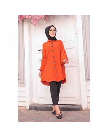 Tunique Chemise ample fermeture boutons pour femme (Modest Fashion) - Couleur brique 