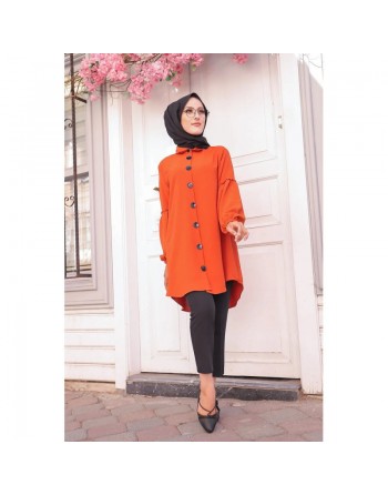 Tunique Chemise ample fermeture boutons pour femme (Modest Fashion) - Couleur brique 