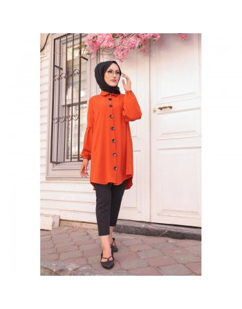 Tunique Chemise ample fermeture boutons pour femme (Modest Fashion) - Couleur brique 