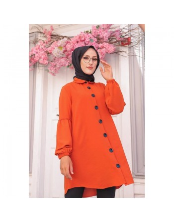 Tunique Chemise ample fermeture boutons pour femme (Modest Fashion) - Couleur brique 