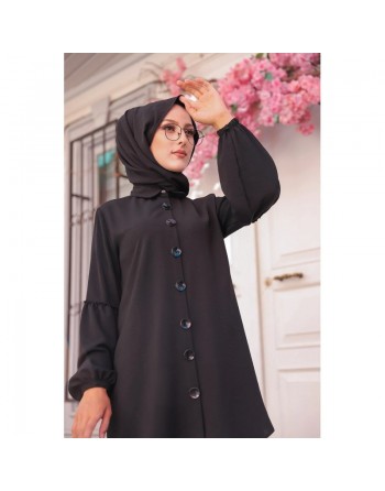 Tunique Chemise ample fermeture boutons pour femme (Vêtement Mastour Hijab) - Couleur noir 