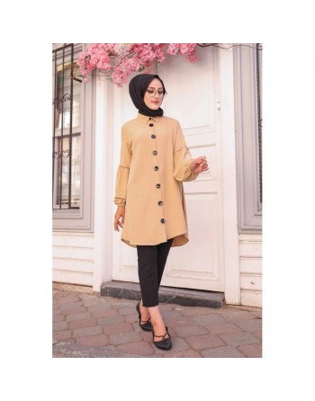 Tunique Chemise ample fermeture boutons pour femme (Vêtement Mastour Hijab) - Couleur beige 