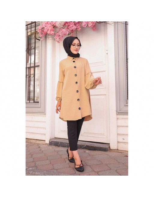 Tunique Chemise ample fermeture boutons pour femme (Vêtement Mastour Hijab) - Couleur beige Tunique Chemise ample fermeture boutons pour femme (Vêtement Mastour Hijab) - Couleur beige