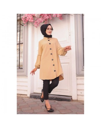 Tunique Chemise ample fermeture boutons pour femme (Vêtement Mastour Hijab) - Couleur beige 