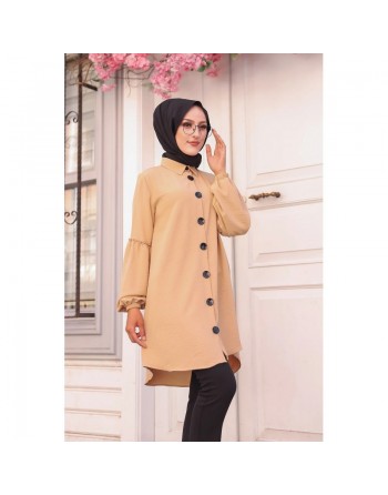 Tunique Chemise ample fermeture boutons pour femme (Vêtement Mastour Hijab) - Couleur beige 