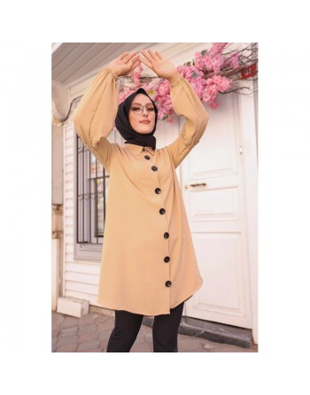 Tunique Chemise ample fermeture boutons pour femme (Vêtement Mastour Hijab) - Couleur beige 