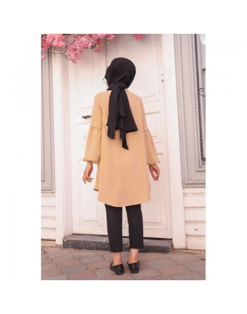 Tunique Chemise ample fermeture boutons pour femme (Vêtement Mastour Hijab) - Couleur beige 