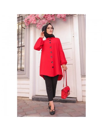 Tunique Chemise ample fermeture boutons pour femme (Vêtements Mode islamique) - Couleur rouge 