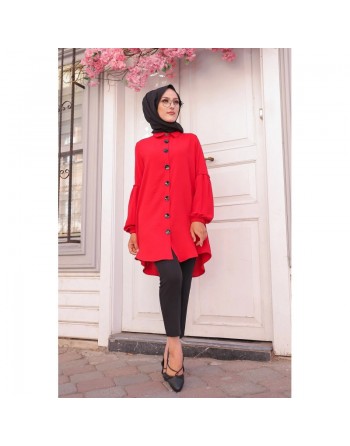 Tunique Chemise ample fermeture boutons pour femme (Vêtements Mode islamique) - Couleur rouge 