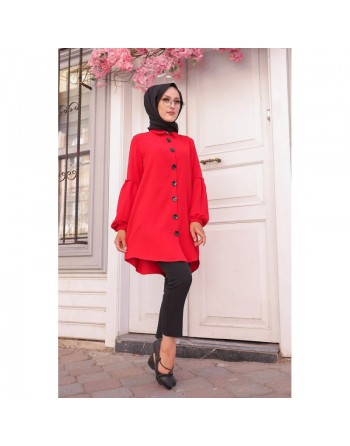 Tunique Chemise ample fermeture boutons pour femme (Vêtements Mode islamique) - Couleur rouge 