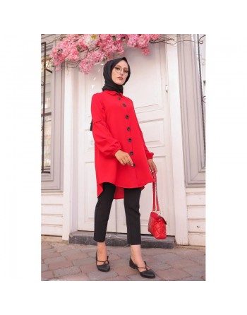 Tunique Chemise ample fermeture boutons pour femme (Vêtements Mode islamique) - Couleur rouge 