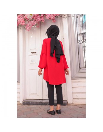 Tunique Chemise ample fermeture boutons pour femme (Vêtements Mode islamique) - Couleur rouge 